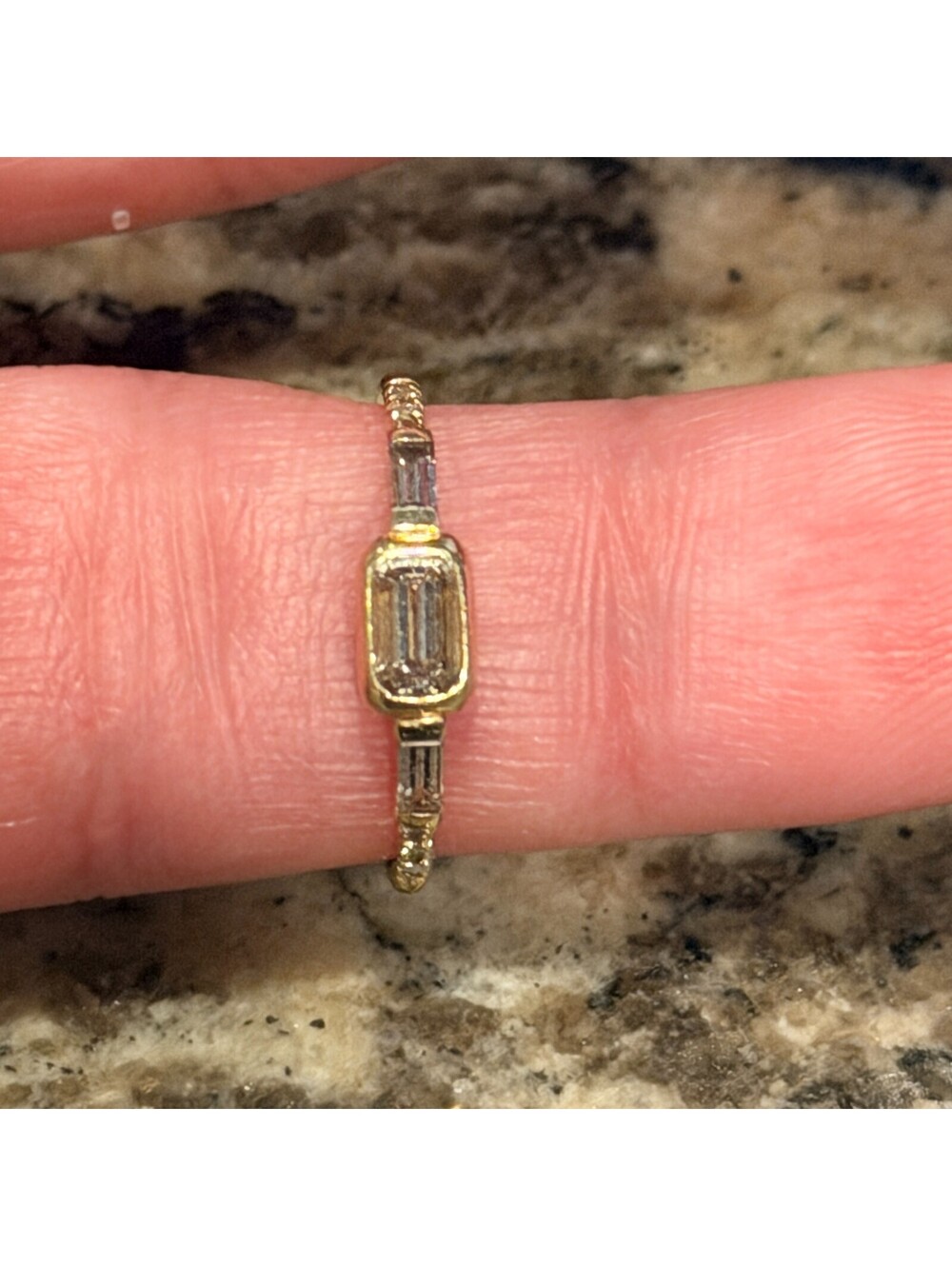 JENNIE KWON DESIGNS JS DIAMOND BAGUETTE EMERALD CUT ENGAGEMENT RING SIZE 5 - Picture 5 of 10
